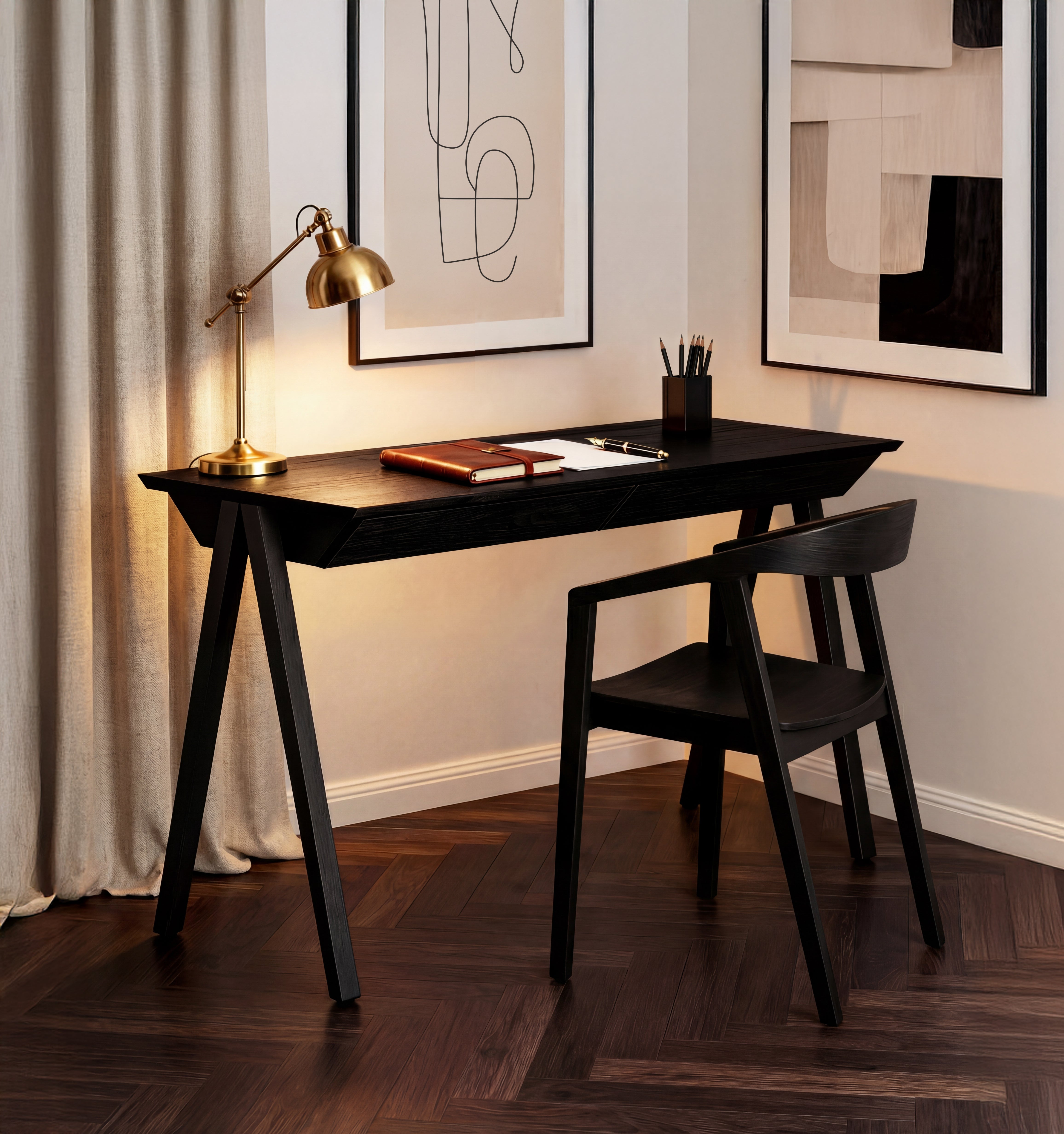 Biurko drewniane Vogel S 100x50 cm Black Oak/Black - lakier