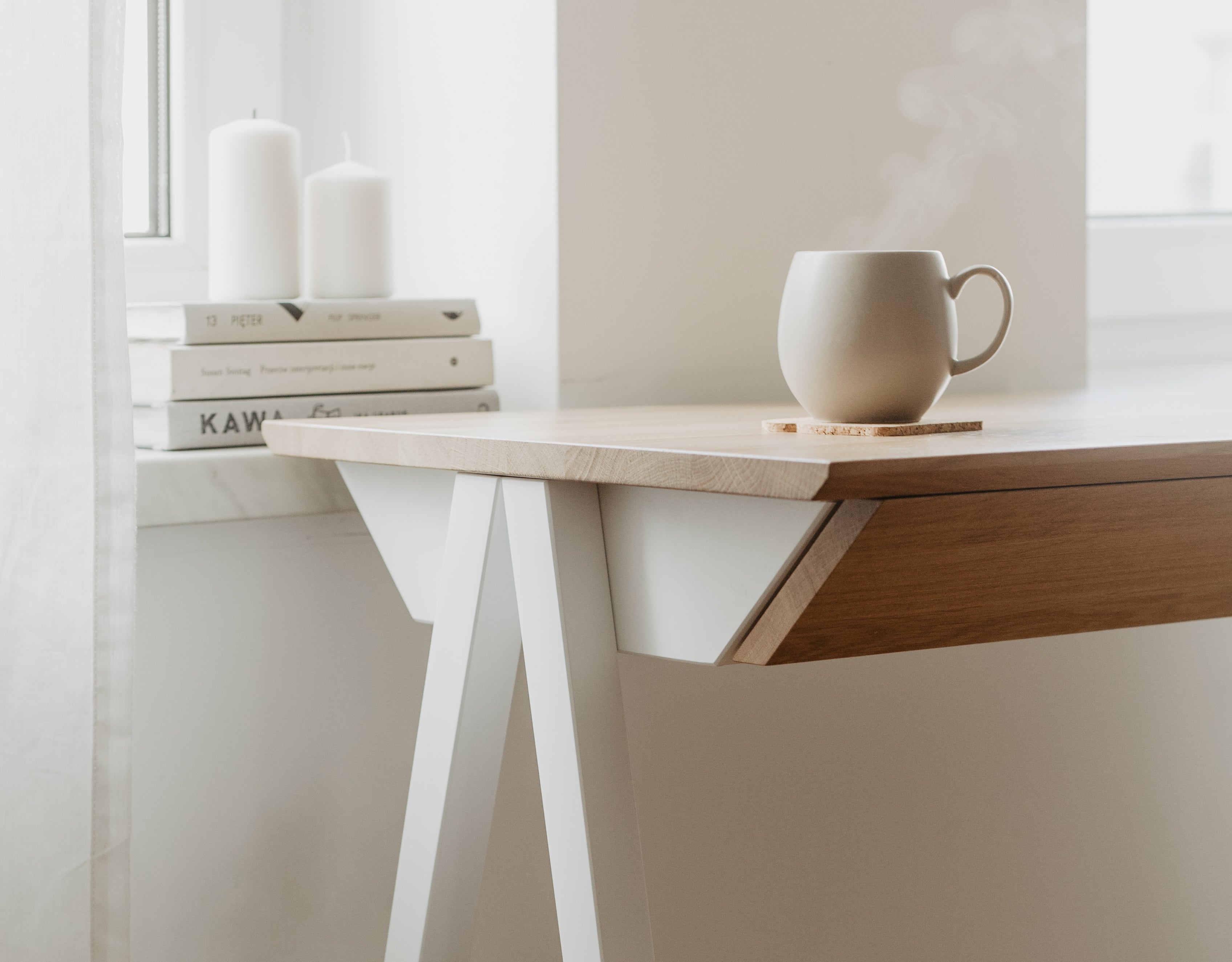 Biurko drewniane Vogel S 100x50 cm Natural Oak/White - lakier