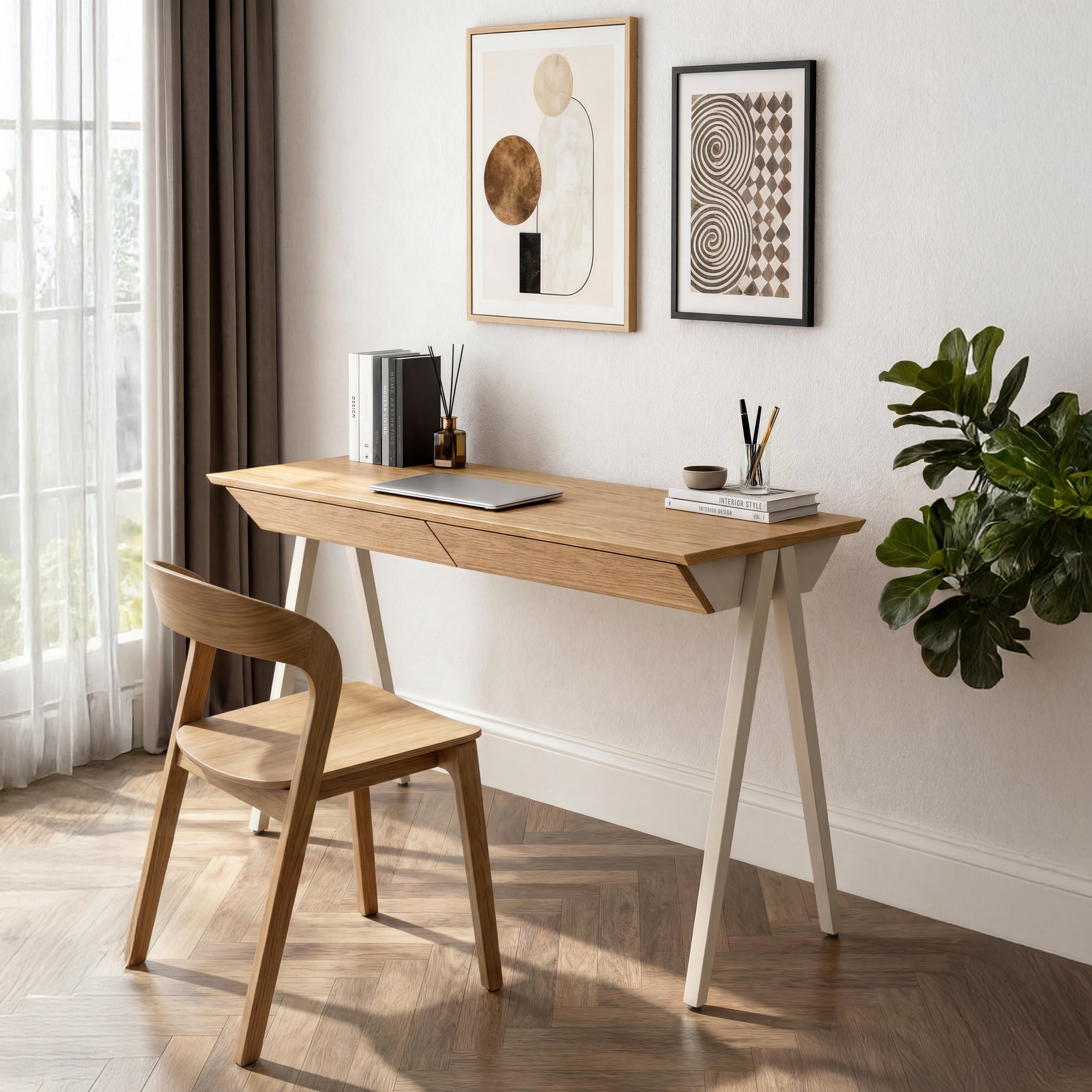 Biurko drewniane Vogel M 120x60 cm Natural Oak/Cashmere - lakier