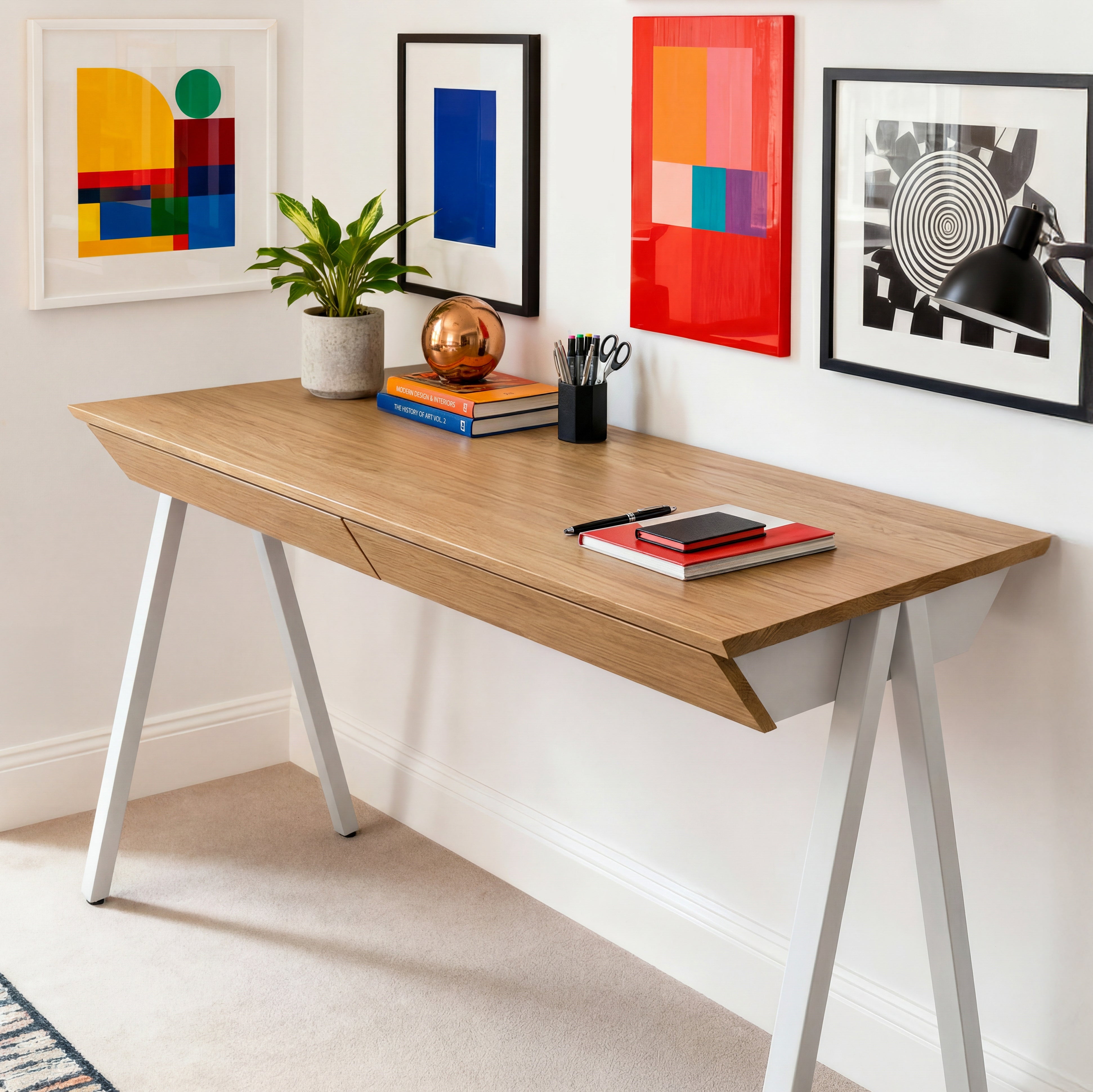 Biurko drewniane Vogel M 120x60 cm Natural Oak/White - lakier